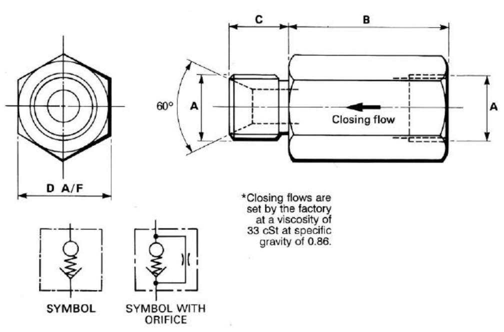 Hose Burst Safety Check Valve - Technical Drawing