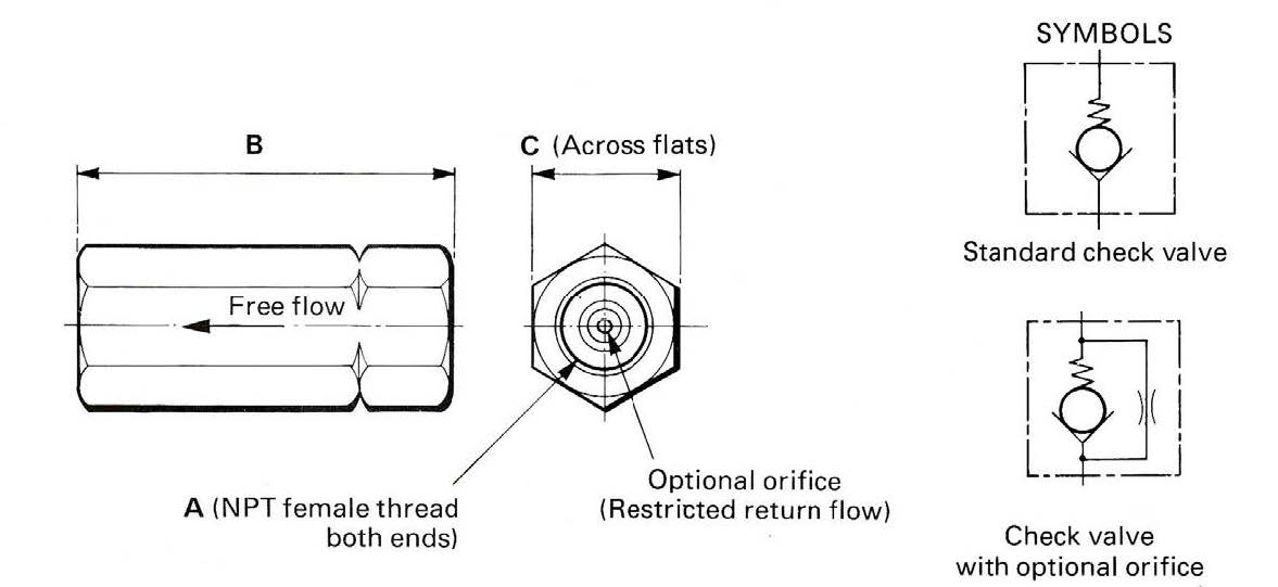 In-Line NPT Check Valves - Technical Drawing