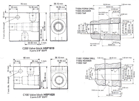 Inline Housings for Cartridge Valves HSP1535 & HSP1536 - Technical Drawing